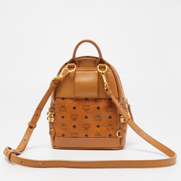 MCM Tan Visetos Coated Canvas and Leather Mini Studded Stark-Bebe Boo Backpack - Picture 4 of 8